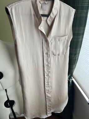 Off white/metallic satin like dress/long shirt